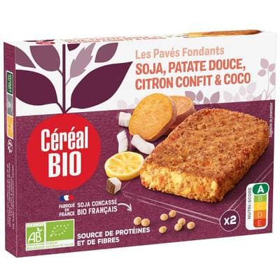 Céréal Bio 2 Pavés fondants Soja, patate douce, citron confit et coco Bio, 200g