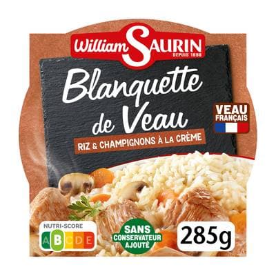 William Saurin Blanquette de Veau Riz et Champignons à la Crème en barquette individuelle micro-ondable, 285g