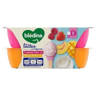 Blédina - Les Lactés Mini Desserts lactés fraise framboise mangue pêche bébé dès 6 mois, 12x55g