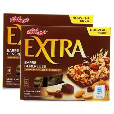 Kellogg's Barres Céréales Extra Chocolat Amandes, Lot de 2x4 barres