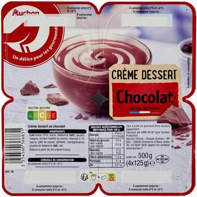 Auchan Crème dessert au chocolat, 4x125g
