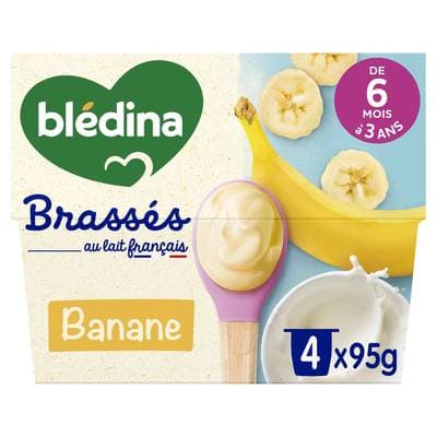 Blédina - Les Brassés Dessert Lacté Banane coupelle bébé dès 6 mois, 4x95g