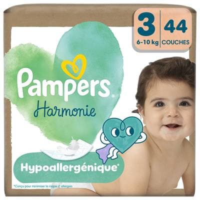 Pampers Harmonie Couches Harmonie Hypoallergénique 6-10 kg - Taille 3, 44 couches