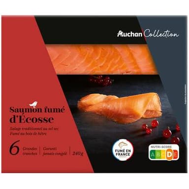 Auchan Collection Saumon Fumé d'ecosse au Bois de Hêtre, 6 tranches - 240g
