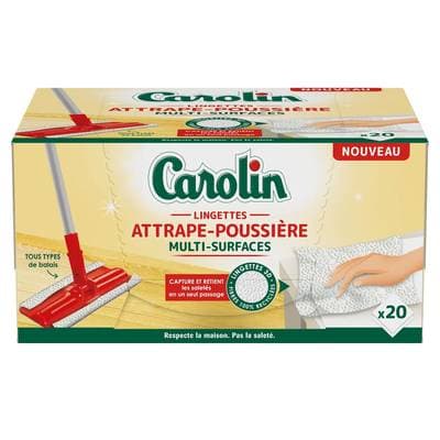 Carolin Lingettes balai attrape-poussière multi-surfaces, 20 lingettes
