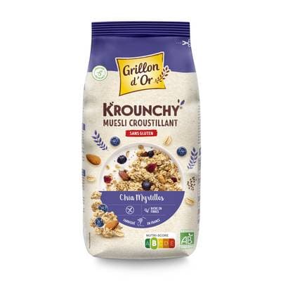 Grillon Or Krounchy Muesli Chia Myrtille bio sans Gluten, 500g