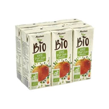 Auchan BIO Pur jus de pommes bio, 6x20cl