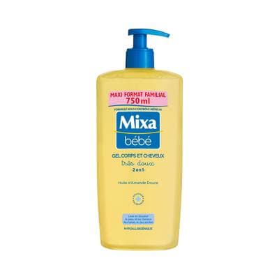Mixa Bébé Gel très doux corps et cheveux 2en1 à l'huile d'amande douce, 750ml