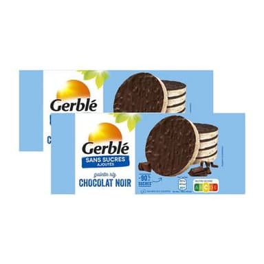 Gerblé Sans Sucres Ajoutés 8 Galettes de riz chocolat noir -90% de sucres en moins, Lot de 2x130g