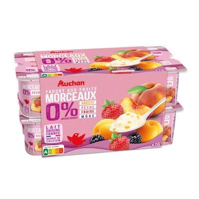 Auchan Yaourt allégé aux fruits 0%, 16x125g