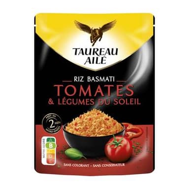 Taureau Ailé Riz Micro-ondes Express Basmati Tomate et Légumes du Soleil, 220g