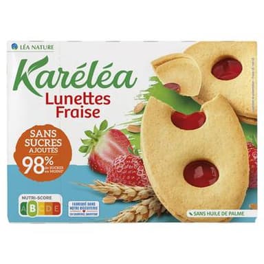 Karéléa Biscuits Lunettes Fraise Sans Sucres Ajoutés, 175g