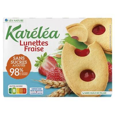 Karéléa Biscuits Lunettes Fraise Sans Sucres Ajoutés, 175g