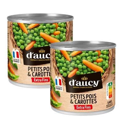 D'aucy Petits Pois Carottes Extra Fins, Lot de 2x265g