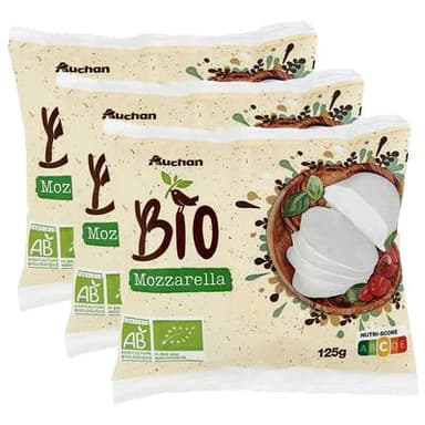 Auchan BIO Mozzarella bio, Lot de 3x125g