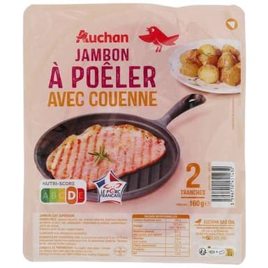 Auchan Jambon à Poêler Avec Couenne, 2 tranches - 160g
