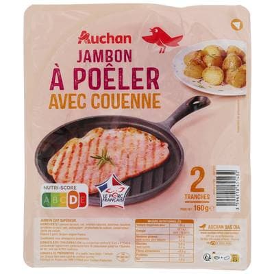 Auchan Jambon à Poêler Avec Couenne, 2 tranches - 160g