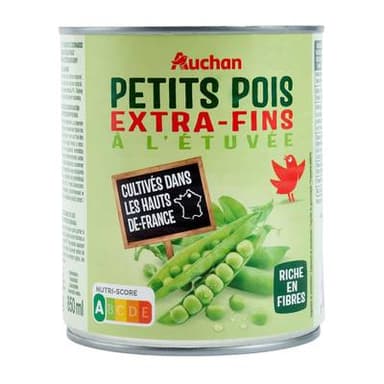 Auchan Petits pois à l'étuvée extra-fins, 560g