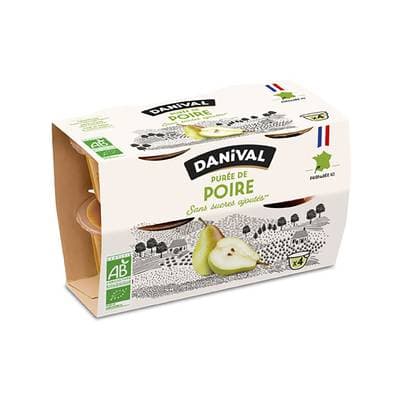 Danival Purée de pomme poire sans sucres ajoutés, 4x100g