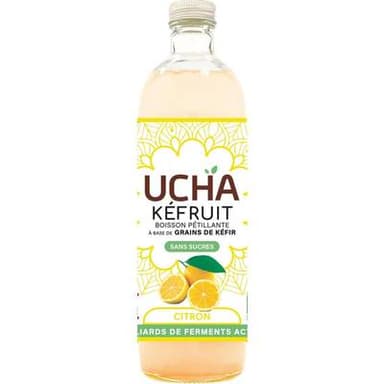 UCHA Kéfruit Boisson Pétillante Bio à Base de Grains de Kéfir Saveur Citron, 75cl