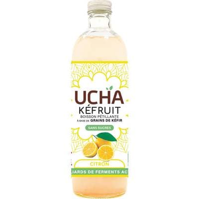 UCHA Kéfruit Boisson Pétillante Bio à Base de Grains de Kéfir Saveur Citron, 75cl