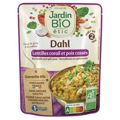Jardin Bio Etic Dahl Lentilles corail et pois cassés bio, 250g