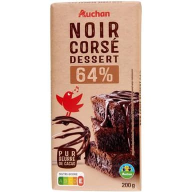 Auchan Tablette de chocolat noir pâtissier corsé 64% cacao, 200g
