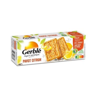 Gerblé Vitalité 16 Biscuits Pavot Citron -46% de sucres en moins, 200g