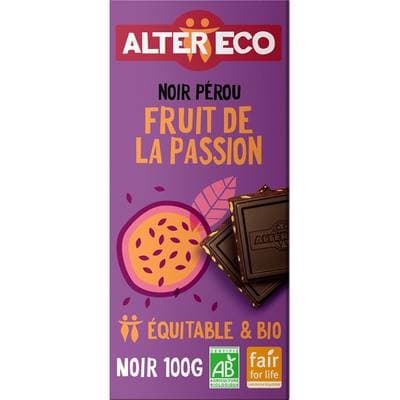 Alter Eco - Commerce Equitable Chocolat noir fruit de la passion 60% Cacao Bio d'Equateur, 100g