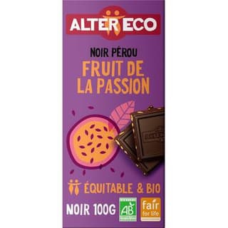 Alter Eco - Commerce Equitable Chocolat noir fruit de la passion 60% Cacao Bio d'Equateur, 100g