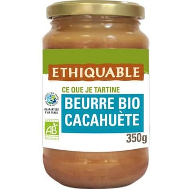 Ethiquable - Commerce Equitable Beurre de Cacahuète sans sel Bio d'Equateur ou de Chine, 350g