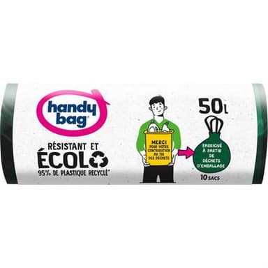 Handy Bag Sac Poubelle Recyclé poignée 50L, 10 sacs de 50L