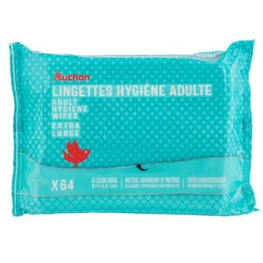 Auchan Lingettes hygiène adulte extra large, 64 lingettes