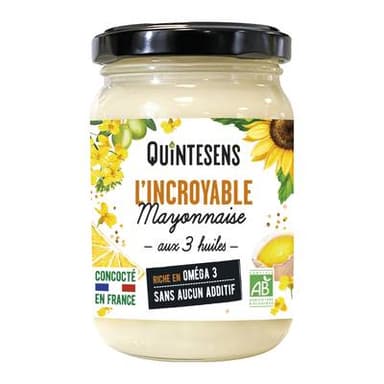 Quintesens L'incroyable Mayonnaise bio aux 3 huiles, 180g