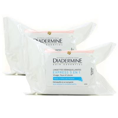 Diadermine Lingettes démaquillantes Express 3en1, Lot de 2x40 lingettes