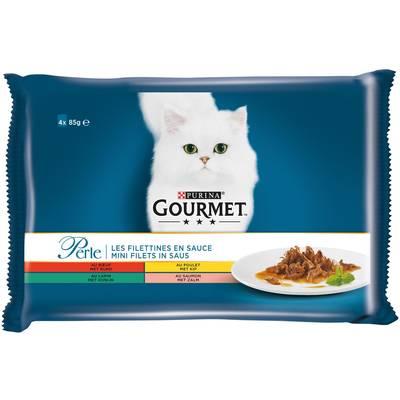 Purina - Gourmet Perle - Sachets en Sauce Filettines Boeuf, Poulet, Lapin, Saumon pour chat 