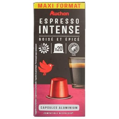 Auchan Capsules de café espresso intense, 20 capsules