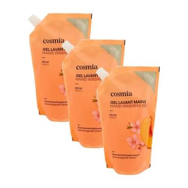 COSMIA Gel lavant mains pêches recharge, Lot de 3x500ml