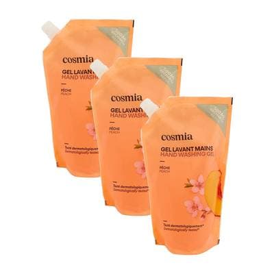 COSMIA Gel lavant mains pêches recharge, Lot de 3x500ml