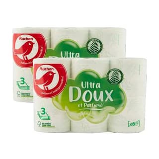 Auchan Papier toilette blanc ultra doux et parfumé 3 épaisseurs, Lot de 2x6 rouleaux