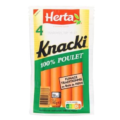 Herta Knacki Saucisses 100% Poulet, 4 saucisses - 140g