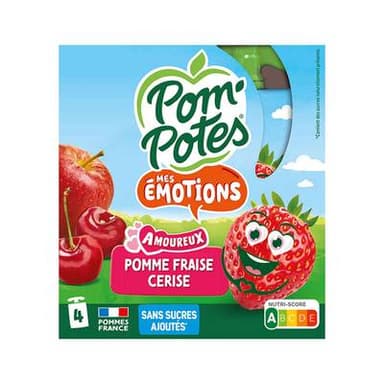 Pom Potes Gourdes compote de pomme fraise cerise sans sucres ajoutés, 4x90g