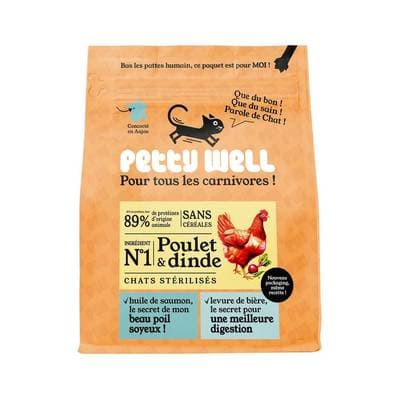 Petty Well Croquettes Poulet et Dinde sans céréales pour Chat, 1kg