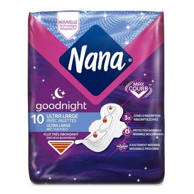 Nana Serviettes hygiéniques Ultra Goodnight, 10 serviettes