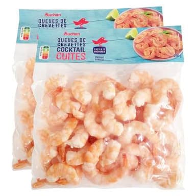 Auchan Queues de crevettes cocktail cuites, Lot de 2x250g