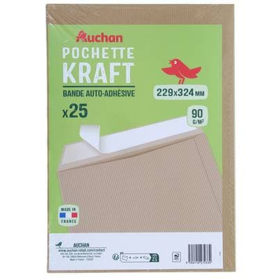 Auchan 25 enveloppes kraft auto-adhésives, Dimensions 229 x 324 mm