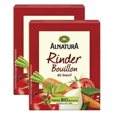 Alnatura Bouillon Cube boeuf sans sucres ajoutés bio  - 6 cubes, Lot de 2 - 6x11g