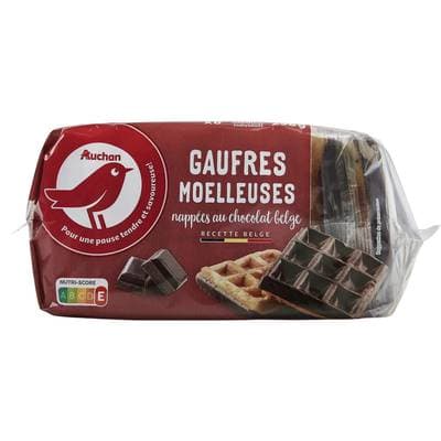Auchan Gaufres moelleuses nappées au chocolat belge, 296g