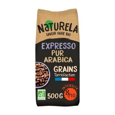 Naturela Café en grains expresso pur arabica bio intensité 8, 500g