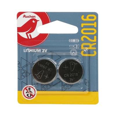 Auchan 2 piles lithium bouton CR2016 3V, 2  piles
